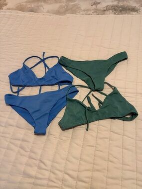 RVCA Cheeky Bikinis - Set of 2 in Blue + Green size S